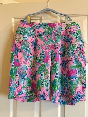 Lilly Pulitzer Pink Floral Bermuda Shorts with Green & Blue Accents